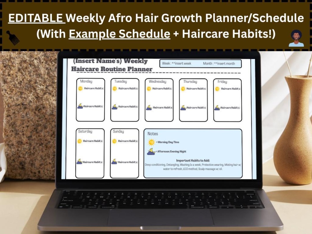 Editable Weekly Haircare Routine Schedule for Afro Hair Growth With ...