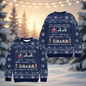 Santa’s Database Never Out of Sync Christmas Ugly Sweater, Funny IT Holiday Gift, Computer Shirt