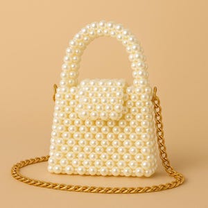 Pearl Bag, Beaded Purse, Bridal Clutch, White Pearl Bag, Handmade Pearl Bag, Vintage Pearl Purse, Pearl bead Handbag,Bridal Bag, wedding bag