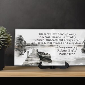 Personalized Memorial Ceramic Tile: Empty Fishing Boat Scene