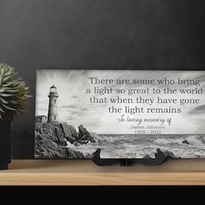 Personalized Memorial Tile with Light House &quot;There are some who bring a light so great to the world&quot; Grief Gift, Memorial Plaque