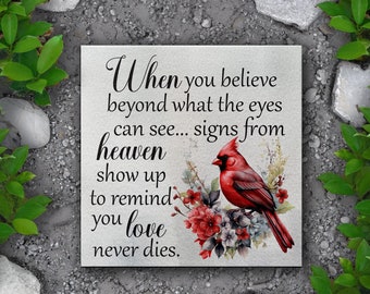 Red Cardinal Memorial Stone | Garden Memorial Stone | When You Believe Beyond Cardinal Memorial Poem | In Loving Memory Gift | Memory Stone