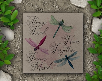 Dragonfly Memorial Stone | Sympathy Gift | Dragonflies Memorial Garden | Always Loved - Never Forgotten - Forever Loved | Dragonfly Garden