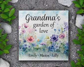 Personalized 6x6 Garden Tile - "Grandma's Garden of Love" - Customizable with Names - Grandma / Mom / Mimi Garden Gift