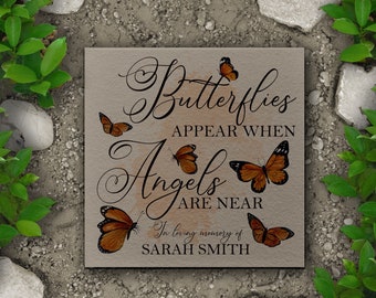 Memorial Stone, Monarch Butterfly Memorial, Remembrance Stone, Personalized Memorial Garden Stone, Butterflies Appear When Angels Are Near