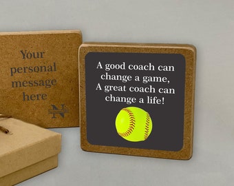 Softball "A Good Coach Can Change A Game..." Personalized Gift for Coach Message in Box | Softball Coaching Gift