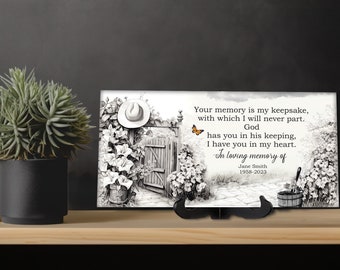 Personalized Gardener Memorial Tile "God has you in his keeping.. I have you in my heart" memorial gift, loss of Mom, Garden Gate Scene