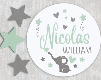 Personalized Round Baby Boy Elephant Nursery Name Sign. Charming Boy's Room Decor and Keepsake