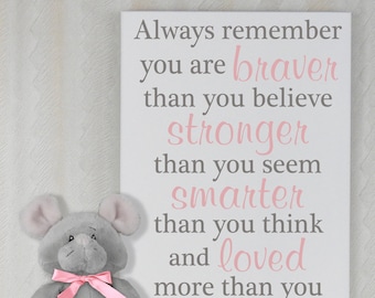 Always remember you are braver than you believe stronger than you seem and smarter than you think - Sign - Inspirational Signs for Bedroom