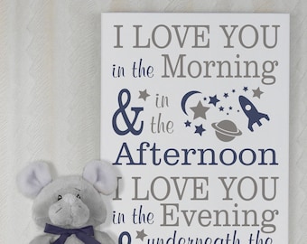 Outer Space Nursery Decor | I love you in the morning.. afternoon.. underneath the moon, Sign | Baby Boy Nursery | OuterSpace Nursery