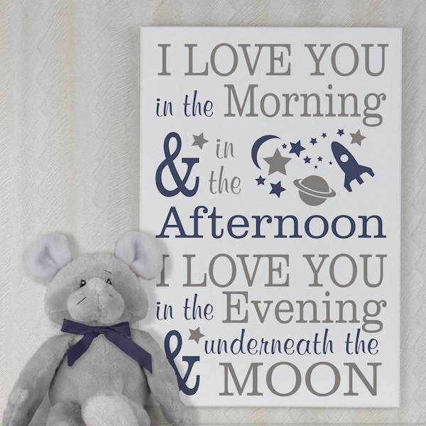 Outer Space Nursery Decor | I love you in the morning.. afternoon.. underneath the moon, Sign | Baby Boy Nursery | OuterSpace Nursery