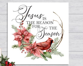 Jesus is the reason for the Season | Sign | Rustic Wood Farmhouse Wall Sign | Religious Holiday Decor Christian Gift | Jesus Christmas Decor