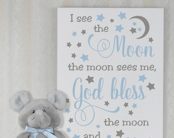 I see the moon, the moon sees me...  Sign - Nursery Rhyme Decor - Baby Boy Nursery Wall Decor - Baby Gifts for Boys Room