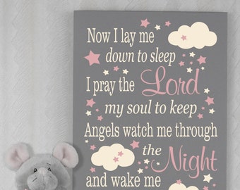 Now I Lay Me Down To Sleep, Wooden Prayer Sign.  Ideal Baptism Gift for Girls