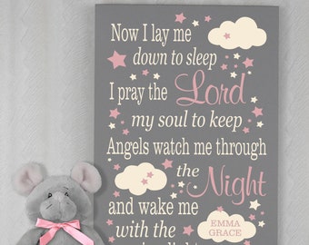 Baptism Gift Girl Nursery Decor Personalized with Name - Now I Lay Me Down To Sleep - Sign - Christening Gift - Bedtime Prayer for Girl