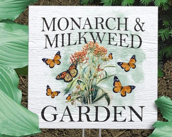 Wooden Garden Sign "Monarch Butterfly and Milkweed Garden" Nature-inspired Yard Lawn Signs - Create a Pollinator Paradise