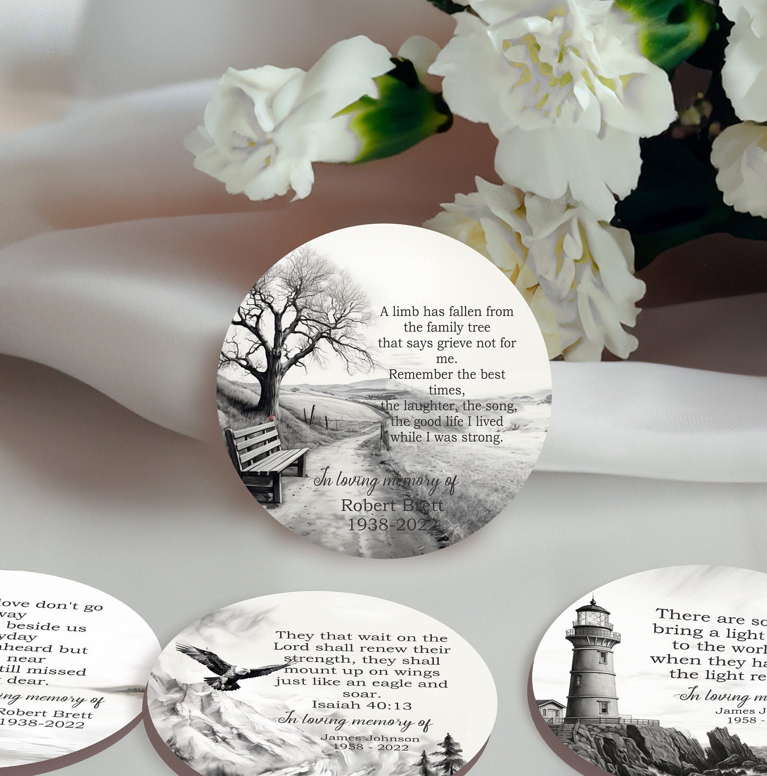 Round Memorial Keepsakes Pocket Tokens, Personalized Handouts for Funeral, Wake, Celebrating the Life - Gift Pack of 20
