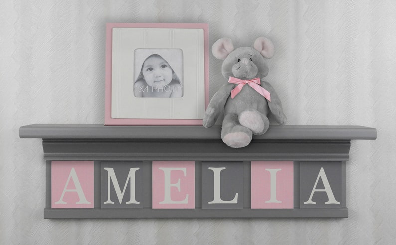 Baby Girl Nursery Decor Personalized Gift | Nursery Shelves with Custom Painted Name Letter Blocks | Shelf Nursery Decor Girl Name Sign 