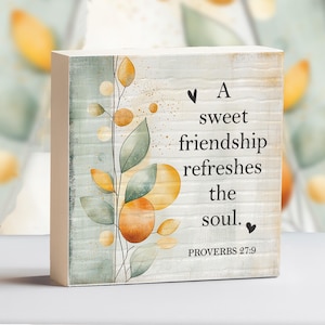 Friendship Bible Verse Sign – Proverbs 27:9 Christian Gift, Inspirational Desk Decor