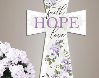 Wooden Cross Faith Hope Love, Faith Gift, Christian Cross, Faith Crosses, Christian Gift, Religious Room Decor Wood Cross, Floral Wall Art