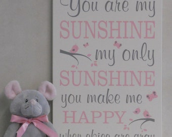 You Are My Sunshine Wall Art, Lullaby Nursery Decor, Artwork Light Pink / Gray Sunshine Wall Sign Nursery Song, Kids Decor