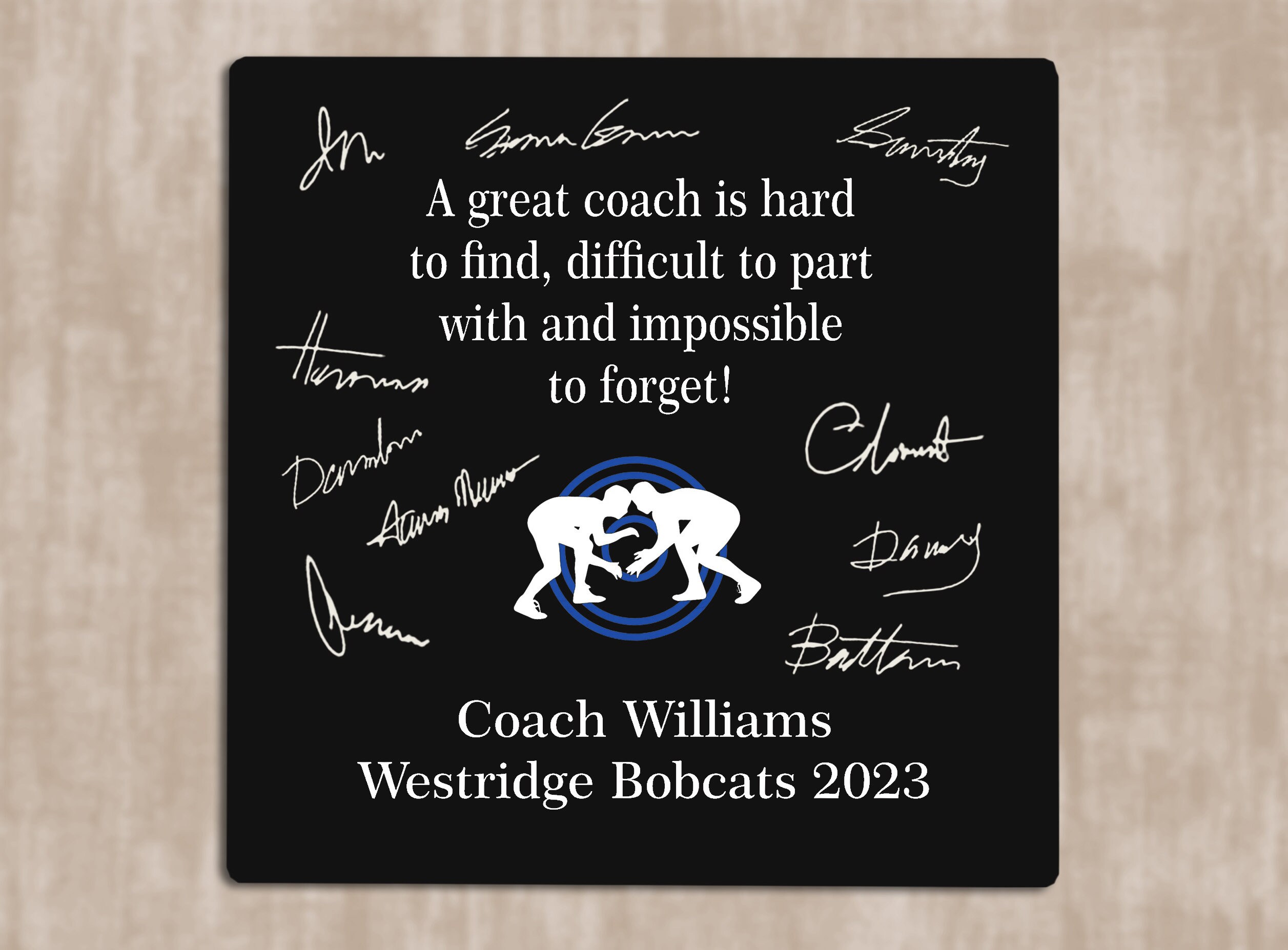Personalized Wrestling Coach Gift – Team Signature Keepsake Board