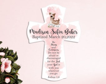 Goddaughter Gifts for Baptism - Girls Personalized Wooden Cross Joshua 1 9: Be Strong and Courageous... | Christening Baptism Decorations