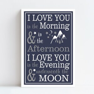Mountain Nursery Sign: &quot;I Love You&quot; Navy & Gray Decor