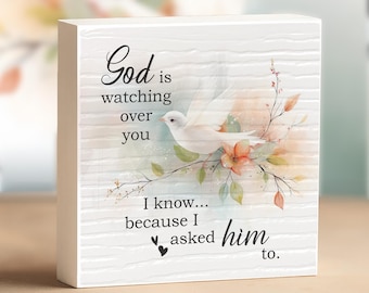 Christian Sympathy Gift Plaque, God Is Watching Over You Block, Religious Encouragement Keepsake