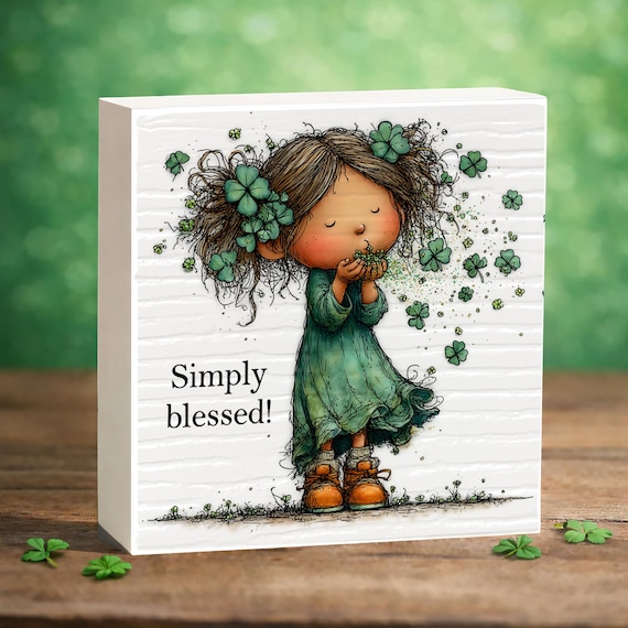 Simply Blessed Shamrock Plaque | St Patricks Day Mini Irish Decor Gift