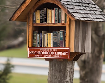 Welcome to Our Free Library Street Sign - Personalized for Sharing In Your Neighborhood Book Exchange - Weatherproof Signs
