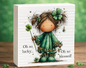 Oh So Lucky Shamrock Plaque, St Patrick’s Day Mini Decor Block