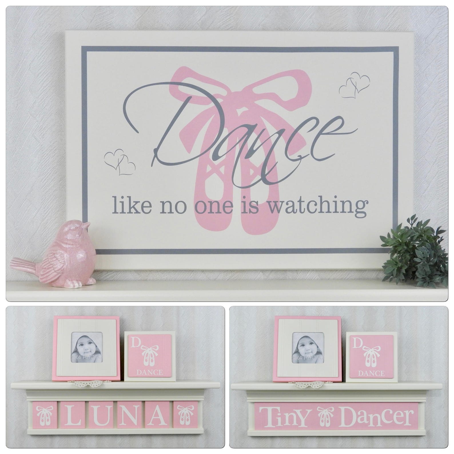 dance like no one is watching | pink ballet slippers ballerina shoes | painted wooden sign | little girl room decor art | pink g