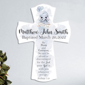 Godson Baptism Gift Cross Personalized with Name, Date, Verse &quot;Be Strong and Courageous...&quot; Joshua 1:9 | Custom Baby Christening Cross