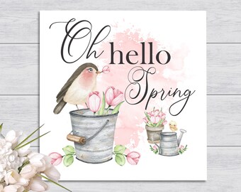 Spring Farmhouse Decoration | Oh Hello Spring - Sign | Home Spring Decor Wood Signs | Hello Spring Sign