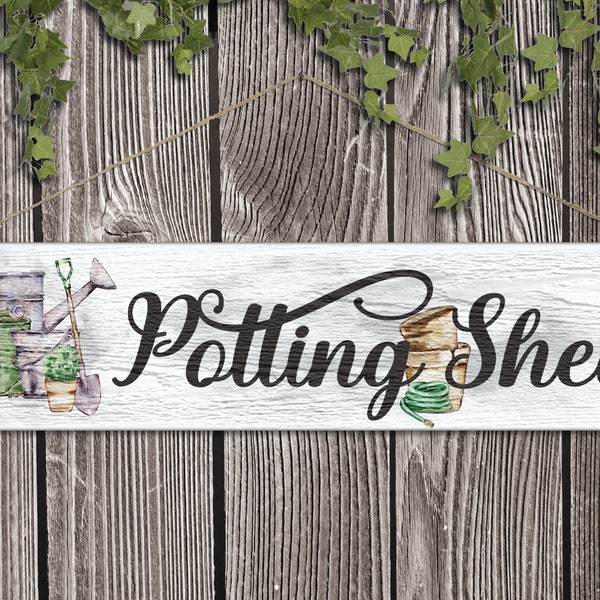 Wood Garden Sign "Potting Shed" - Garden Sign - Farmhouse Cottage Chic - Gardener Gift - Gift for Her - Botanical - Garden Shed Sign