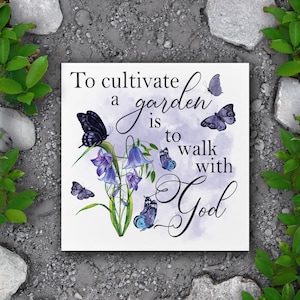 Christian Garden Tile with Butterflies – Scripture Outdoor Decor for Gardens