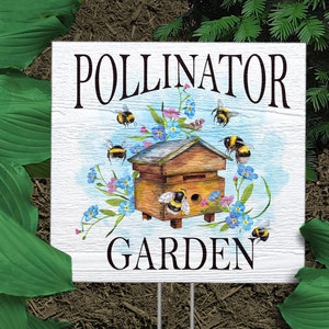 Pollinator Garden Sign | Bees Garden Wood Sign | Flower Garden Pollinator Friendly Signs | Garden Gift