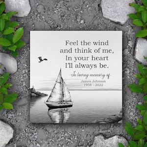 May include: Black and white image of a sailboat on a body of water with a lighthouse in the background. The text reads "Feel the wind and think of me, In your heart I'll always be. In loving memory of James Johnson 1958 - 2022".