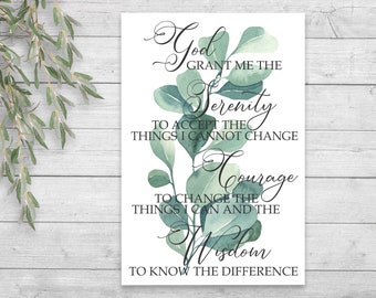 Serenity Prayer Wooden Sign withTranquil Eucalyptus Leaves, Peaceful Home Decor