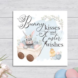 Bunny Kisses and Easter Wishes - Sign | Easter Decorations Farmhouse | Easter Home Mantle Decor | Seven Easter-Themed Spring Signs