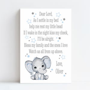 Personalized Elephant Nursery Prayer Sign: Religious Decor