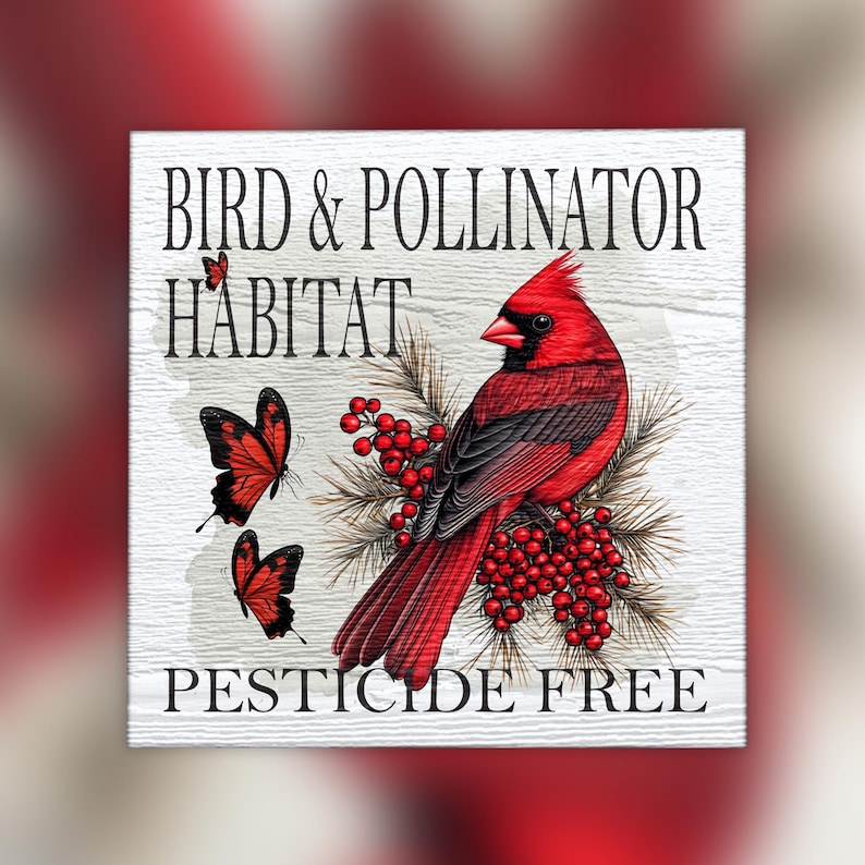 Cardinal with berries on an eco-friendly garden sign, available with hanging jute or metal stake