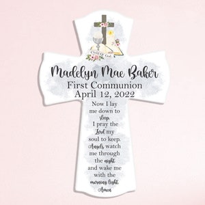 First Communion Gift For Girls, Personalized Communion Cross, Personalized Communion Gift, Holy Communion Gift, Girl Communion Gift Ideas Now I Lay Me Down