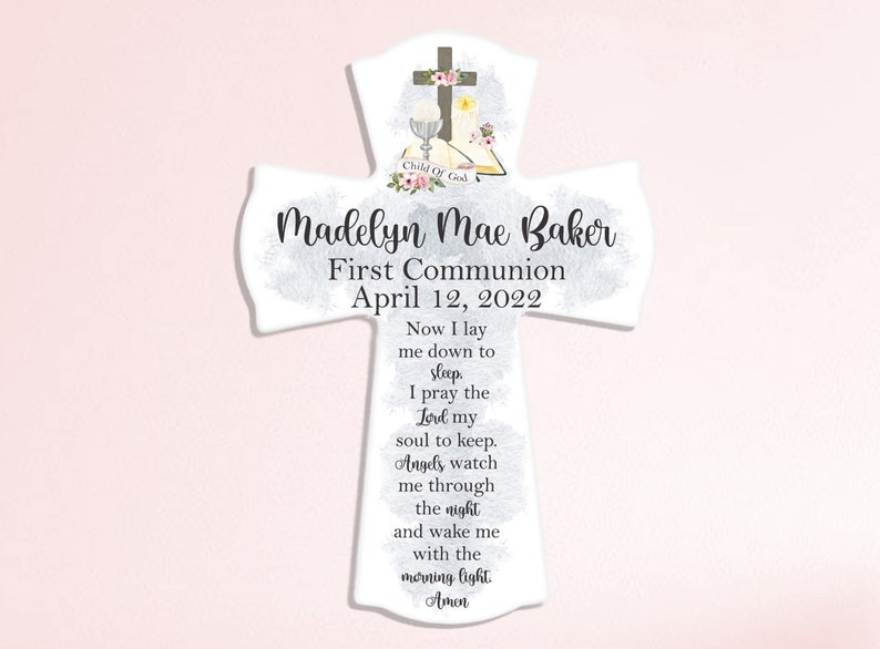 First Communion Gift For Girls, Personalized Communion Cross, Personalized Communion Gift, Holy Communion Gift, Girl Communion Gift Ideas Now I Lay Me Down