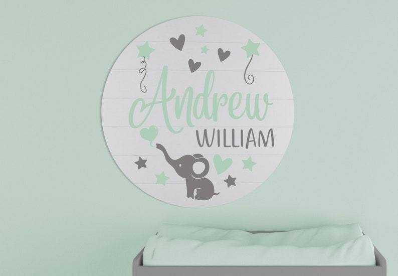 Elephant Nursery Decor Baby Boy Round Nursery Name Sign Etsy