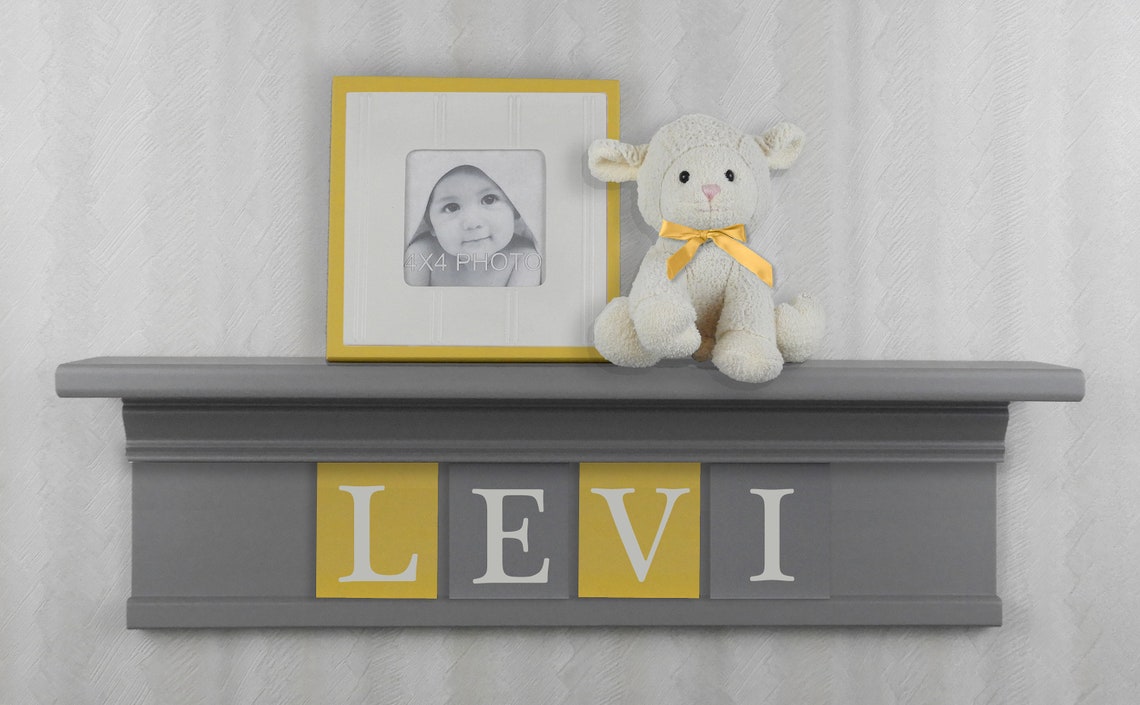 Baby Boy Room Decoration Name Nursery Personalized Shelf Gray Etsy