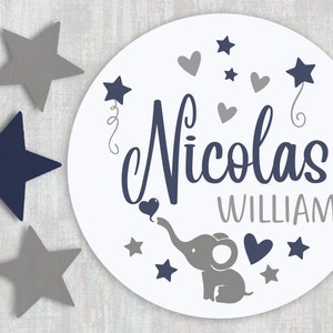 Personalized Round Baby Boy Elephant Nursery Name Sign. - Etsy