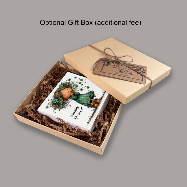 Simply Blessed shamrock plaque displayed in gift box, St Patrick’s Day Irish gift idea