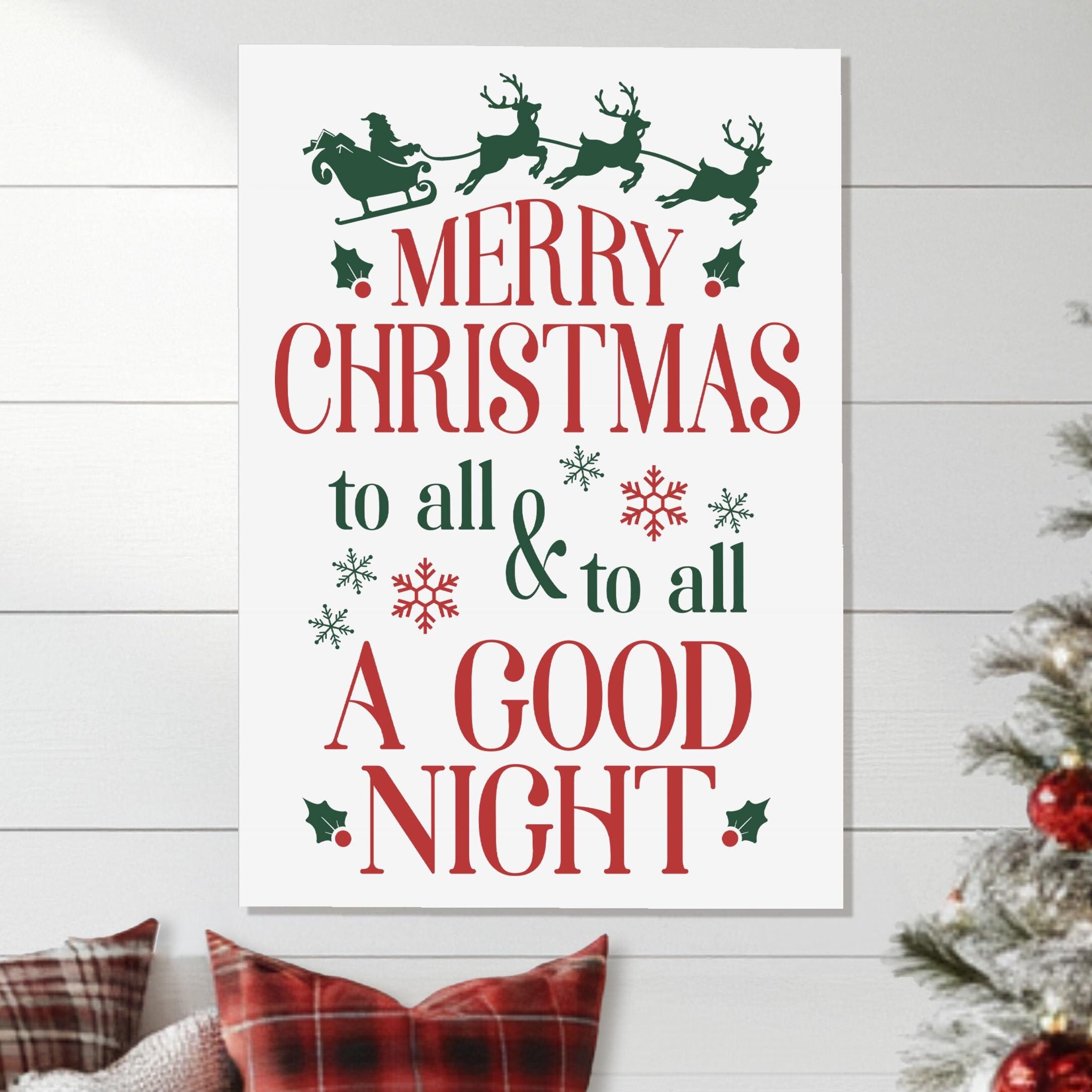 Merry Christmas To All and To All A Good Night ※ Christmas Sign with 4 Saying Options ※ Christmas Wall Signs ※ Holiday Wood Signs